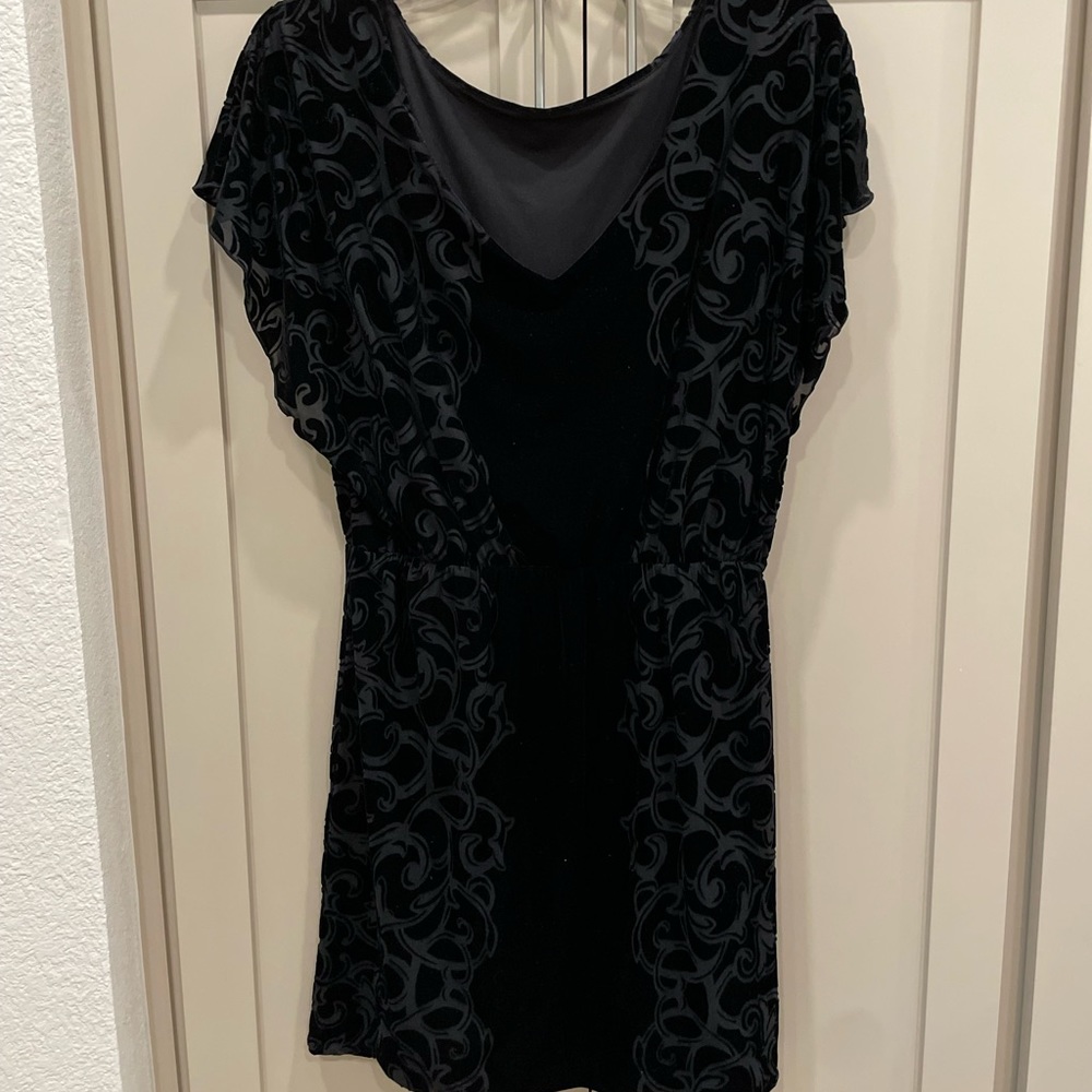 Black velour flutter sleeve dress